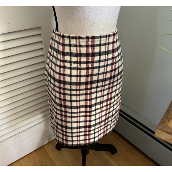 Vintage Ann Taylor Skirt Womens 8 Cream Red Plaid Mini Retro Y2K Preppy Office - Picture 3 of 8